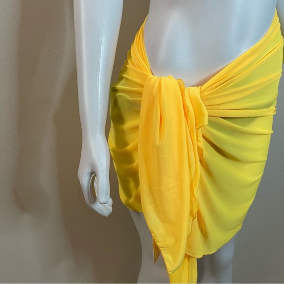 Yellow sheer beachwear mesh sarong swimsuit cover up - Picture 2 of 7